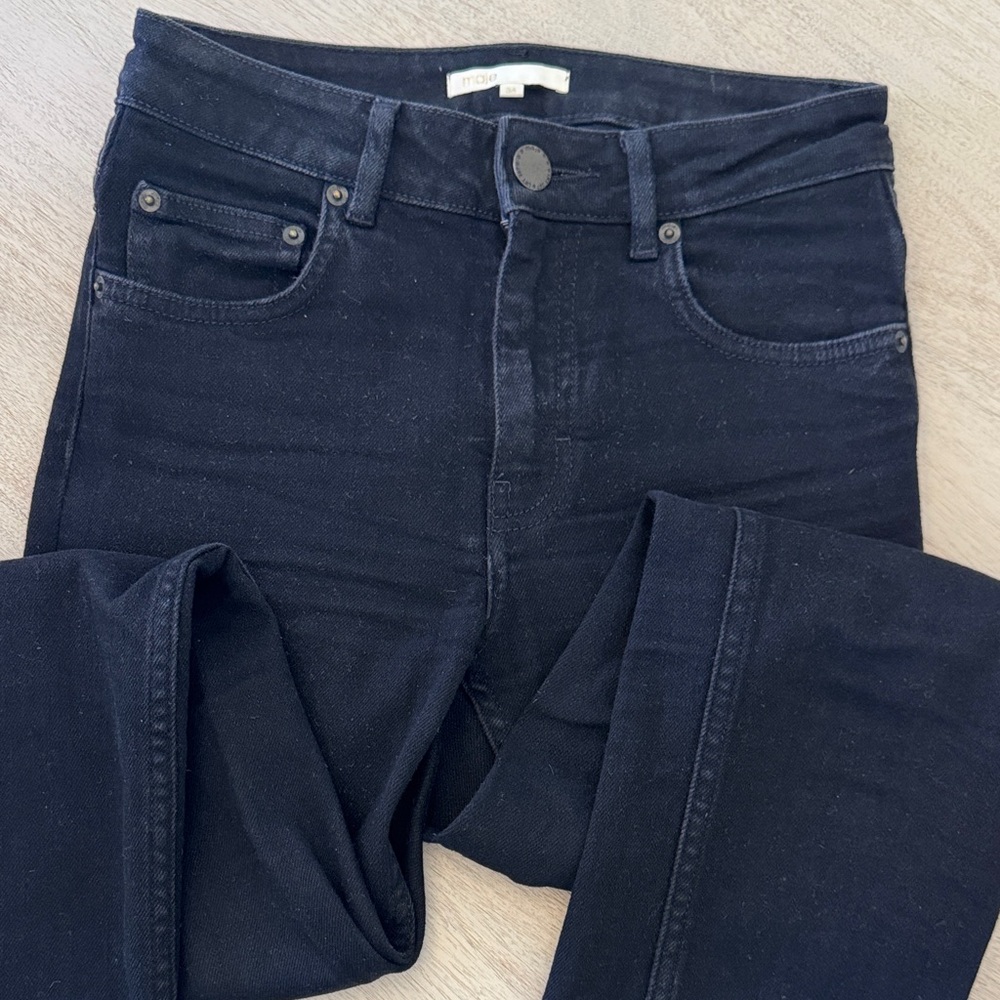 Maje Black Cropped Jeans With Fringe Hem View 2